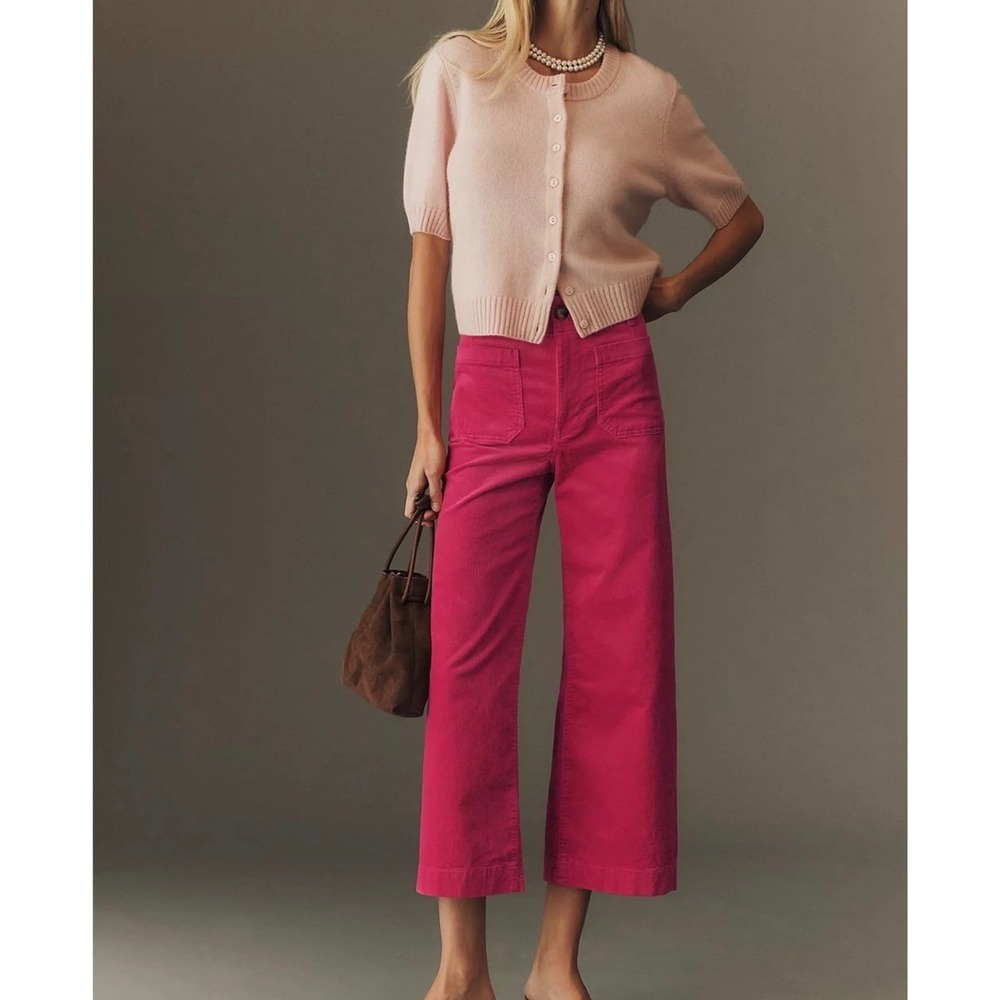 Maeve The Colette Corduroy Wide Leg Pants Pink High Rise 30 boho coastal preppy